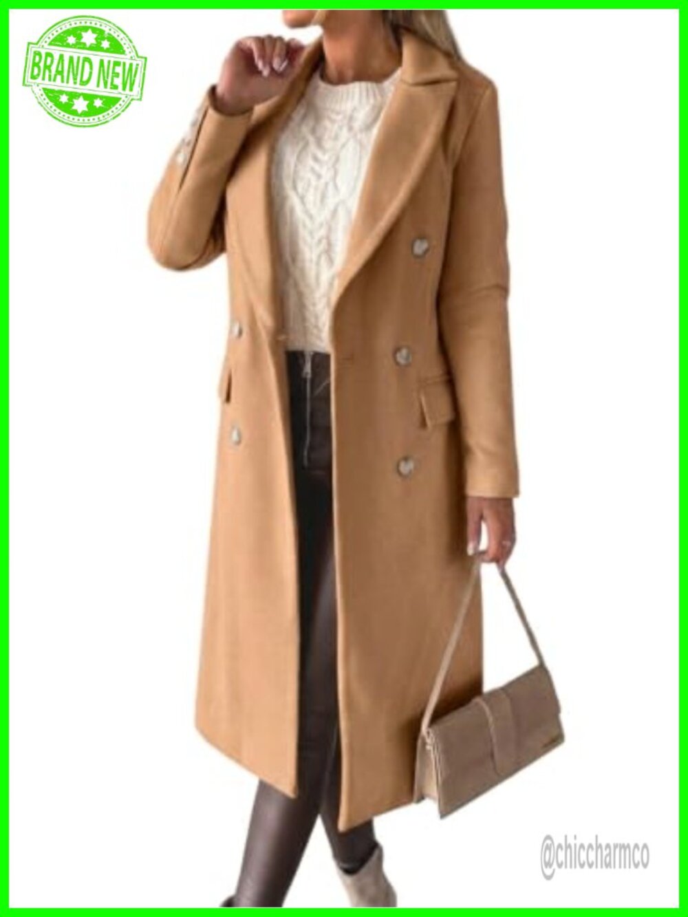 Womens Long Wool Coat Double Breasted Trench Pea Coat Winter